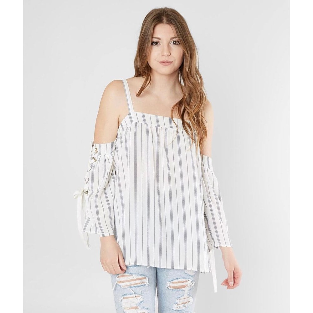 GIMMICKS Striped Cold Shoulder Top